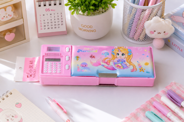 Mermaid stationery case with built-in calculator for girls – Citydrop