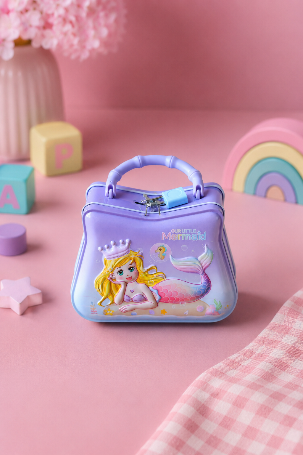 Girls mermaid cosmetic carry case with lock princess organizer – Citydrop