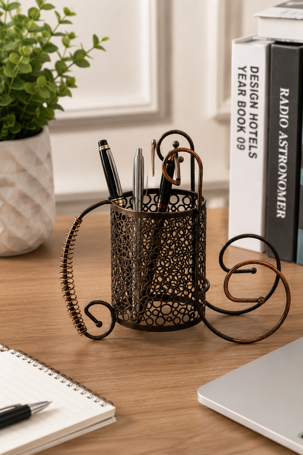 Antique Metal Cycle Desk Organizer – Modern Home Office Pen Stand
