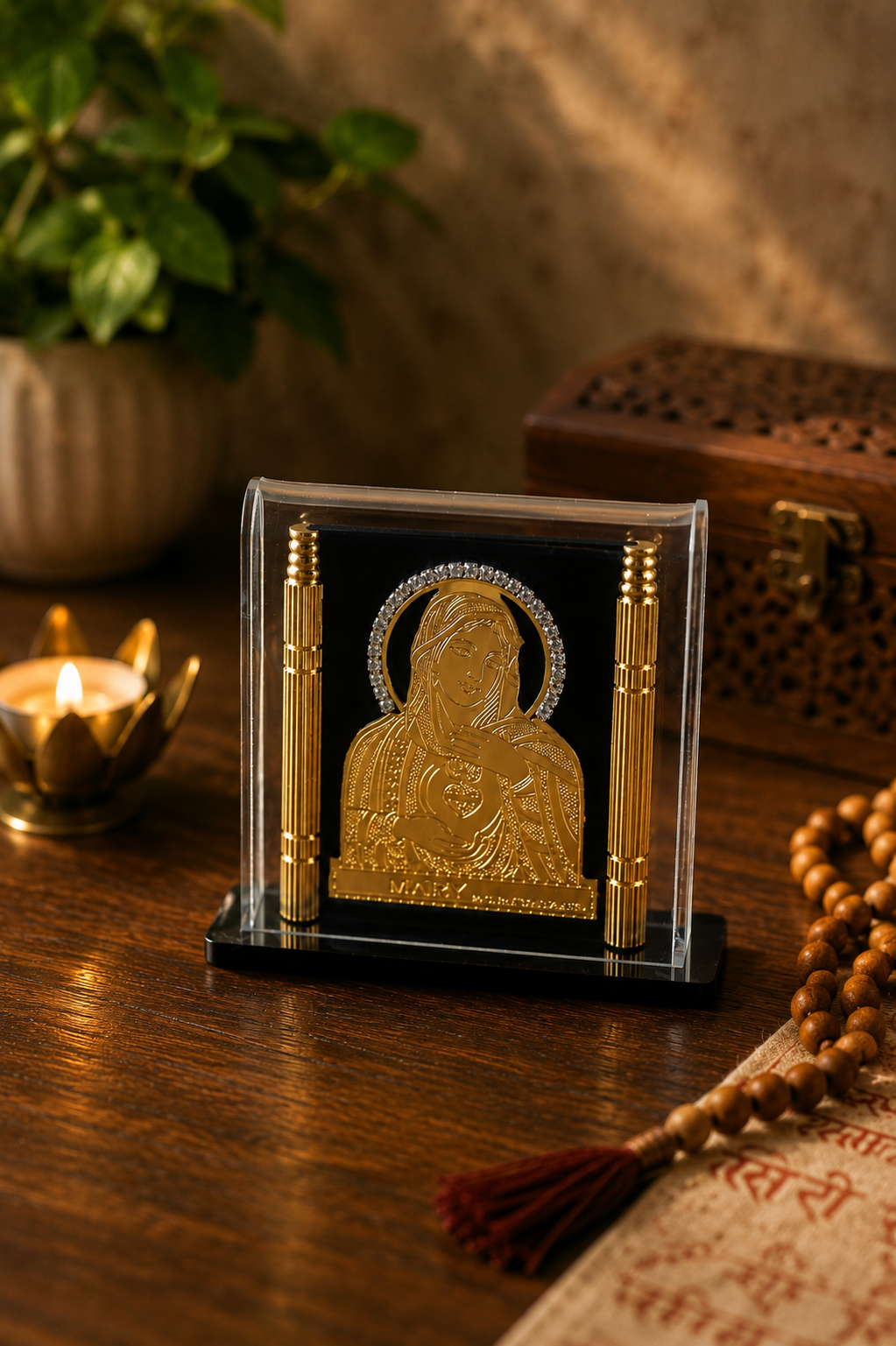 Mother Mary gold plated blessing statue devotional showpiece India – Citydrop