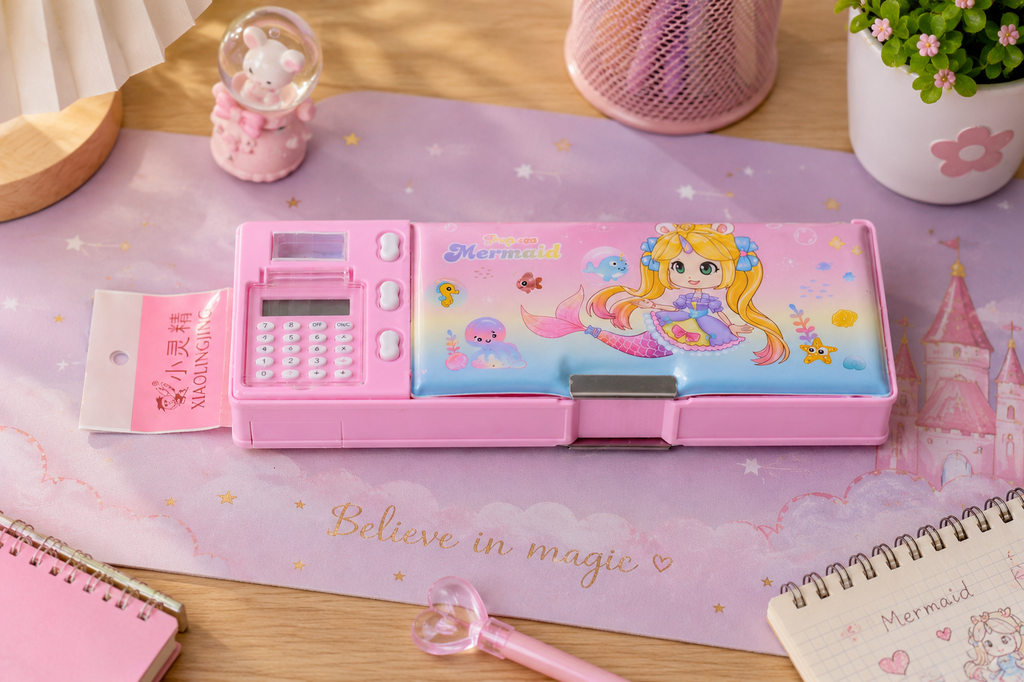 Girls cartoon mermaid pencil box with calculator school India – Citydrop