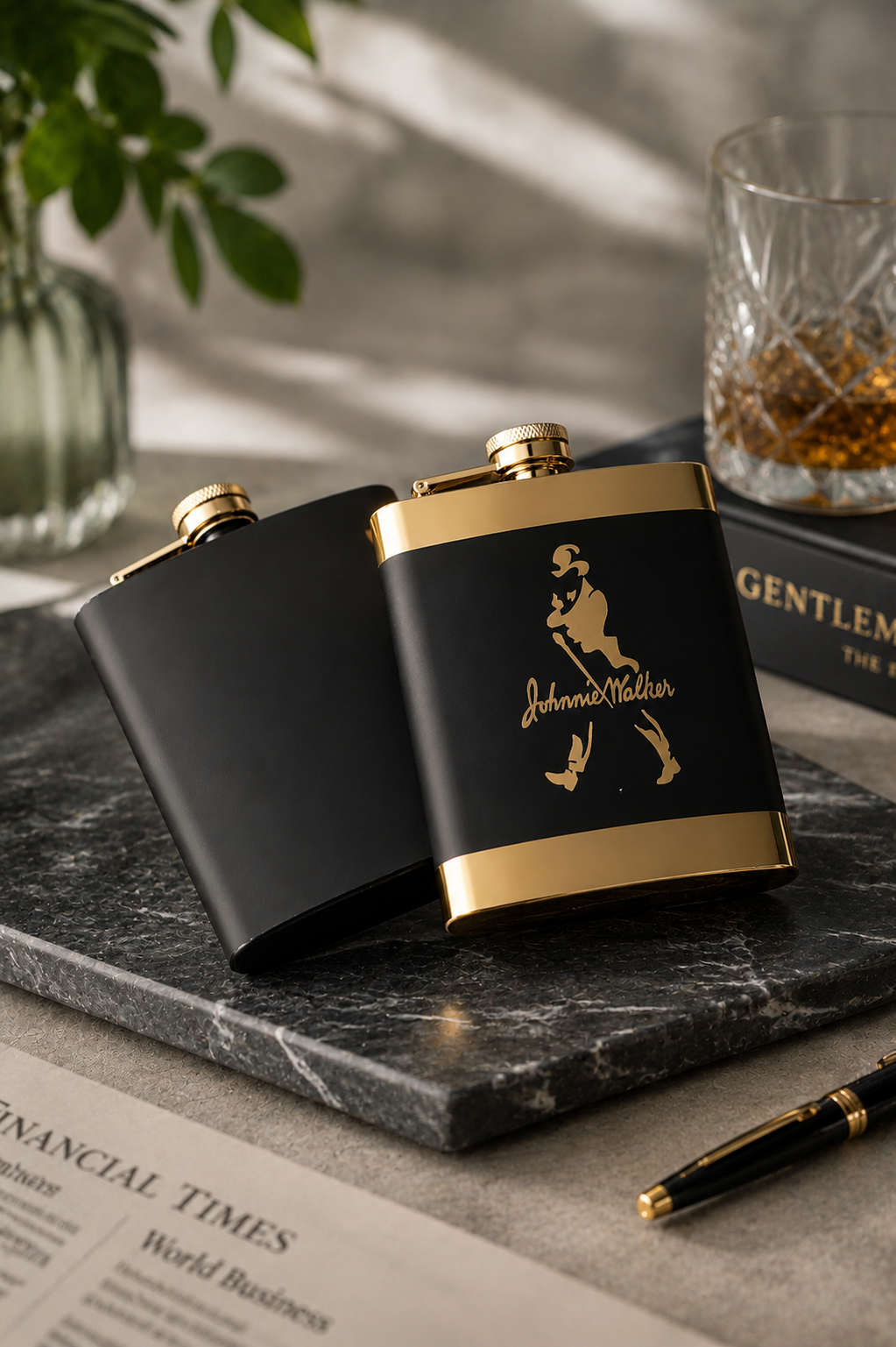 Elegant Black & Gold Hip Flask – Portable Alcohol Flask