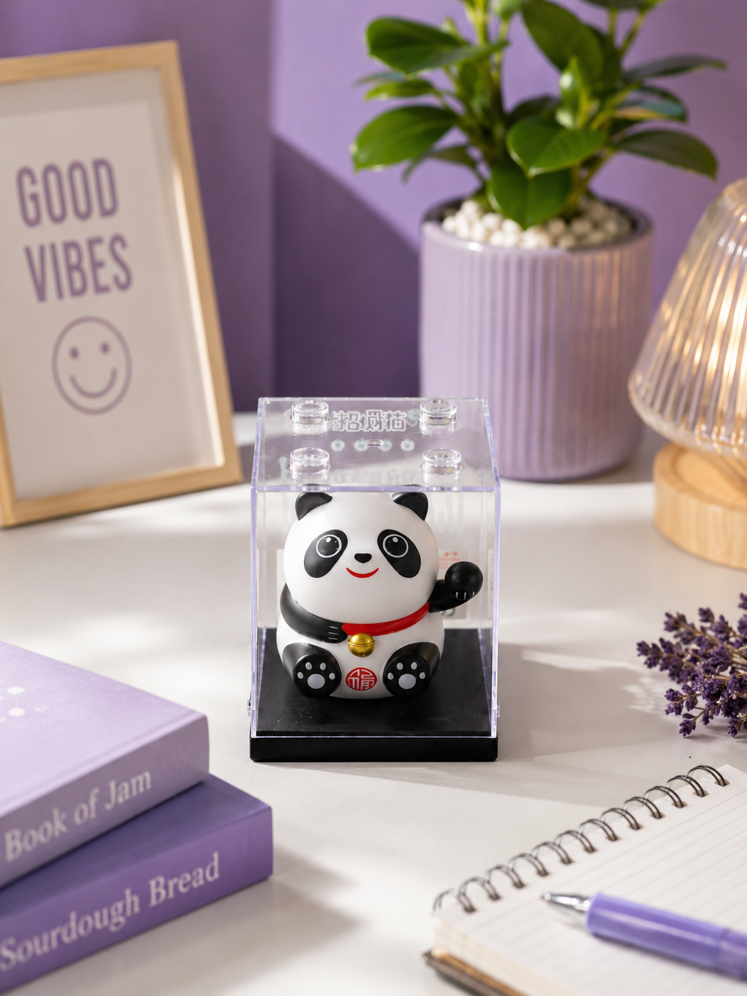 Lucky panda figurine in display case kawaii desk decor India – Citydrop