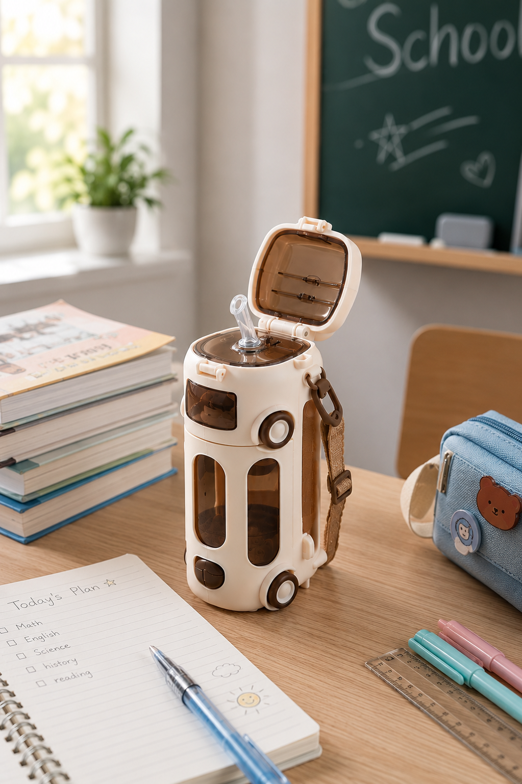 School bus style kids water bottle leakproof straw India – Citydrop