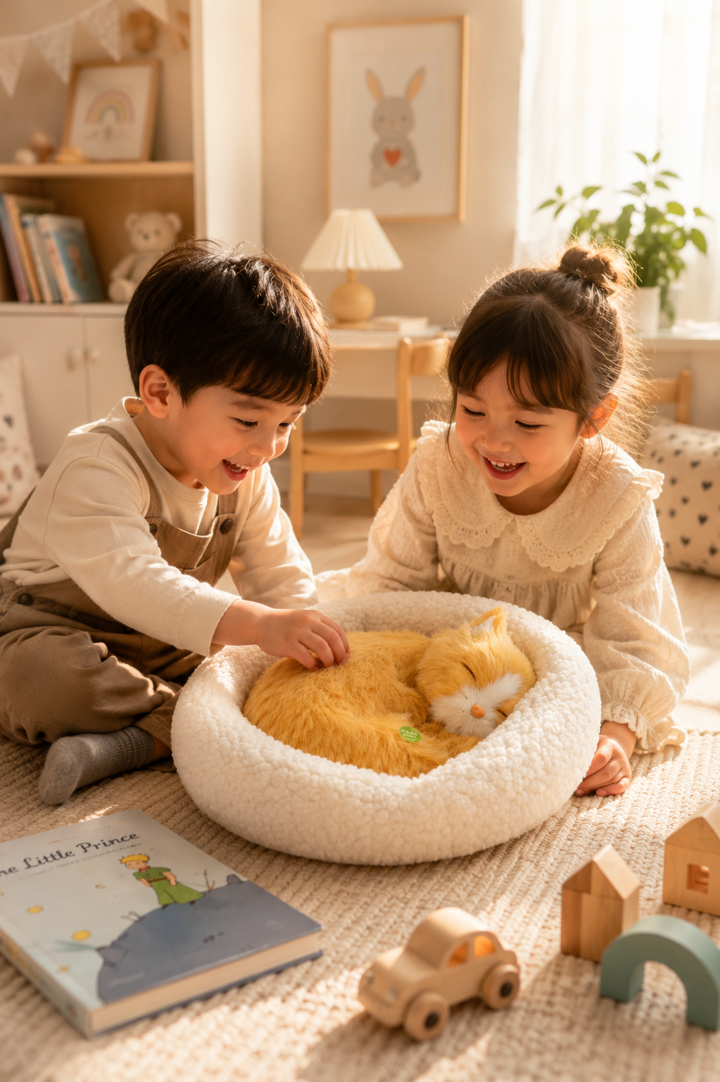 Cute interactive sleeping cat plush cushion soft fur kids India – Citydrop