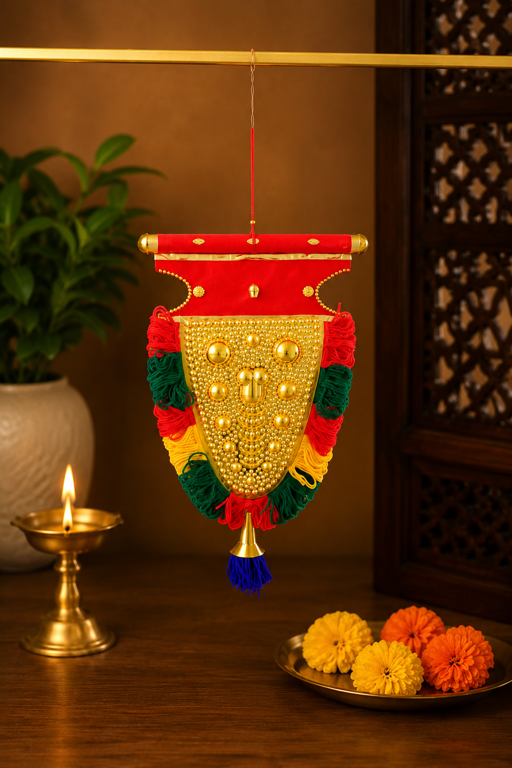 Handcrafted Kerala Traditional Hanging Ornament with Golden Finish