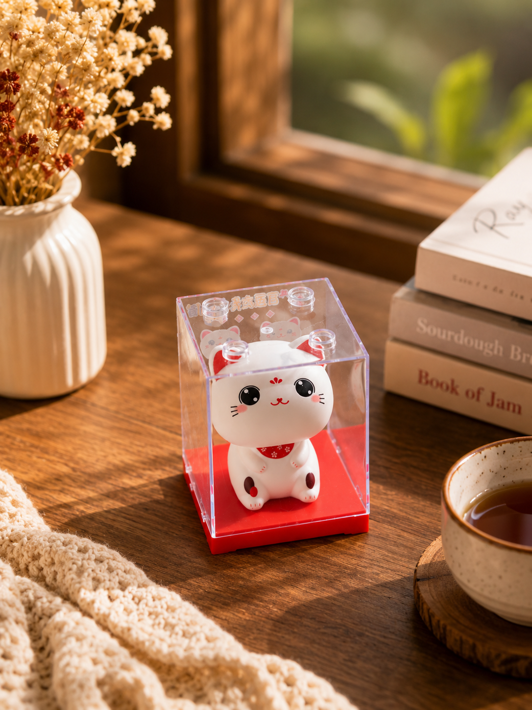 Japanese lucky cat coin bank in transparent display case – Citydrop
