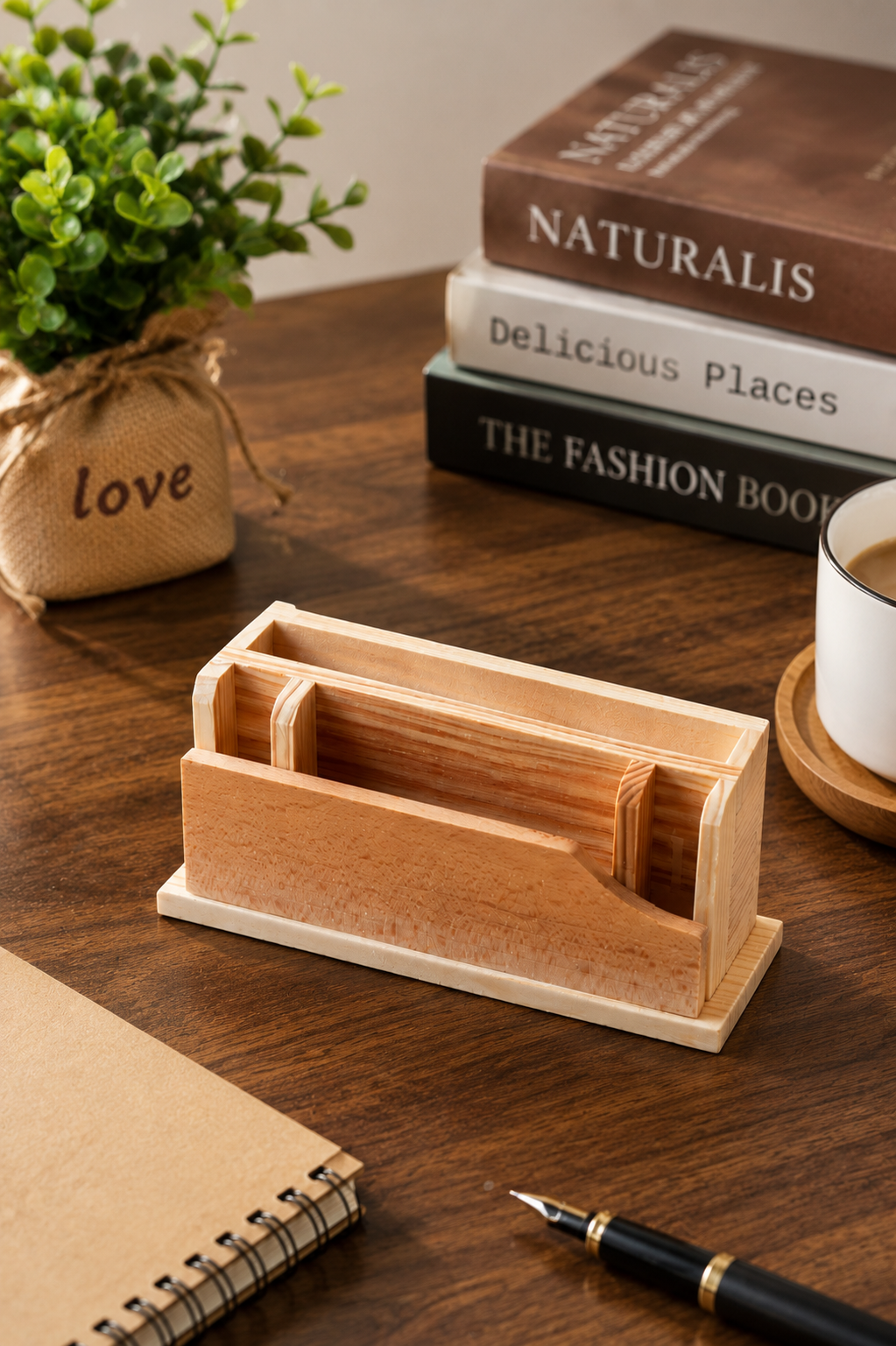 Premium natural wood pen holder office workspace organizer – Citydrop