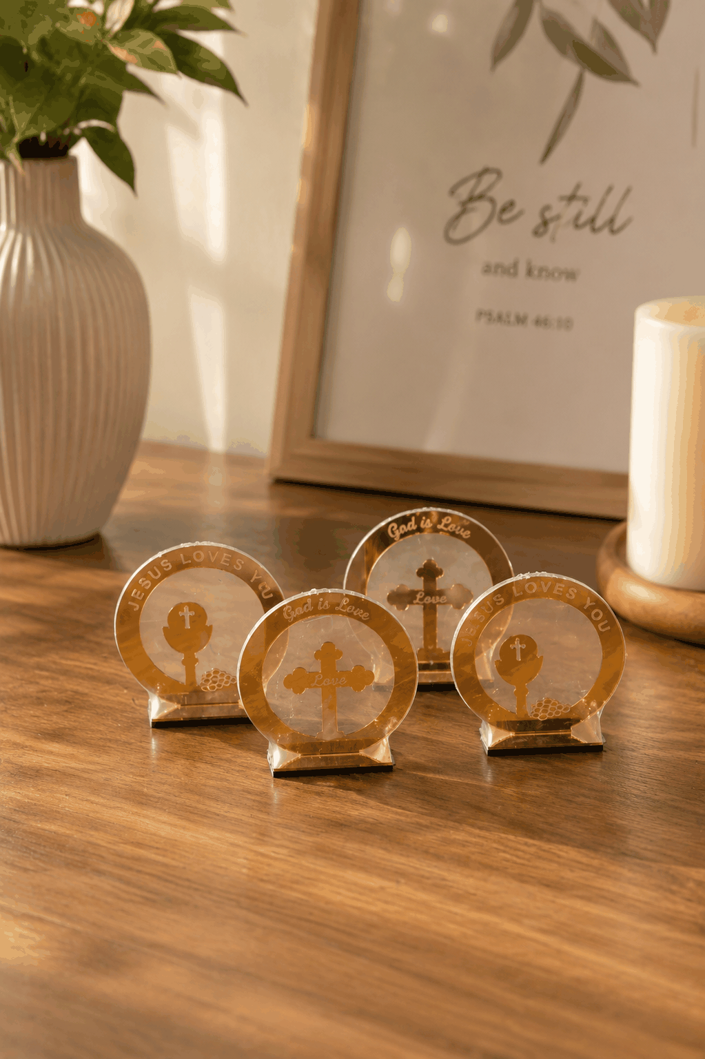 Jesus Loves You Crystal Cross Showpiece – Luxury Christian Home & Desk Decor