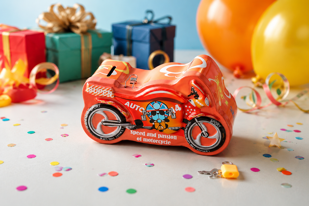Super bike shaped metal money bank for boys India – Citydrop