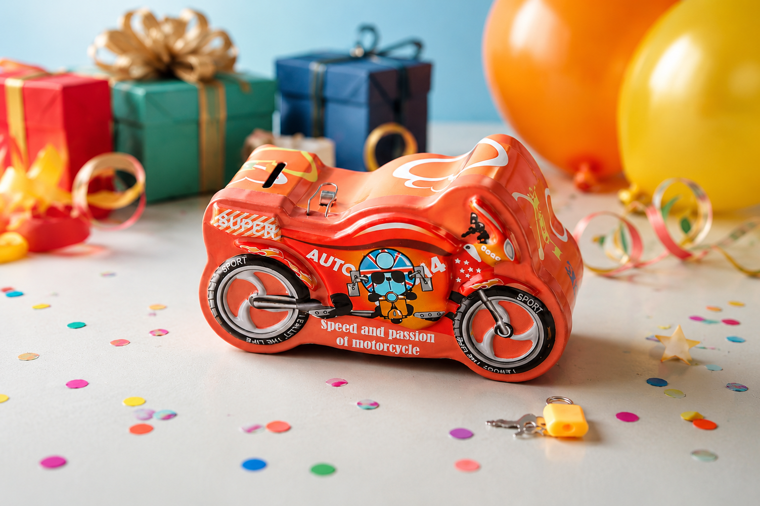 Super bike shaped metal money bank for boys India – Citydrop