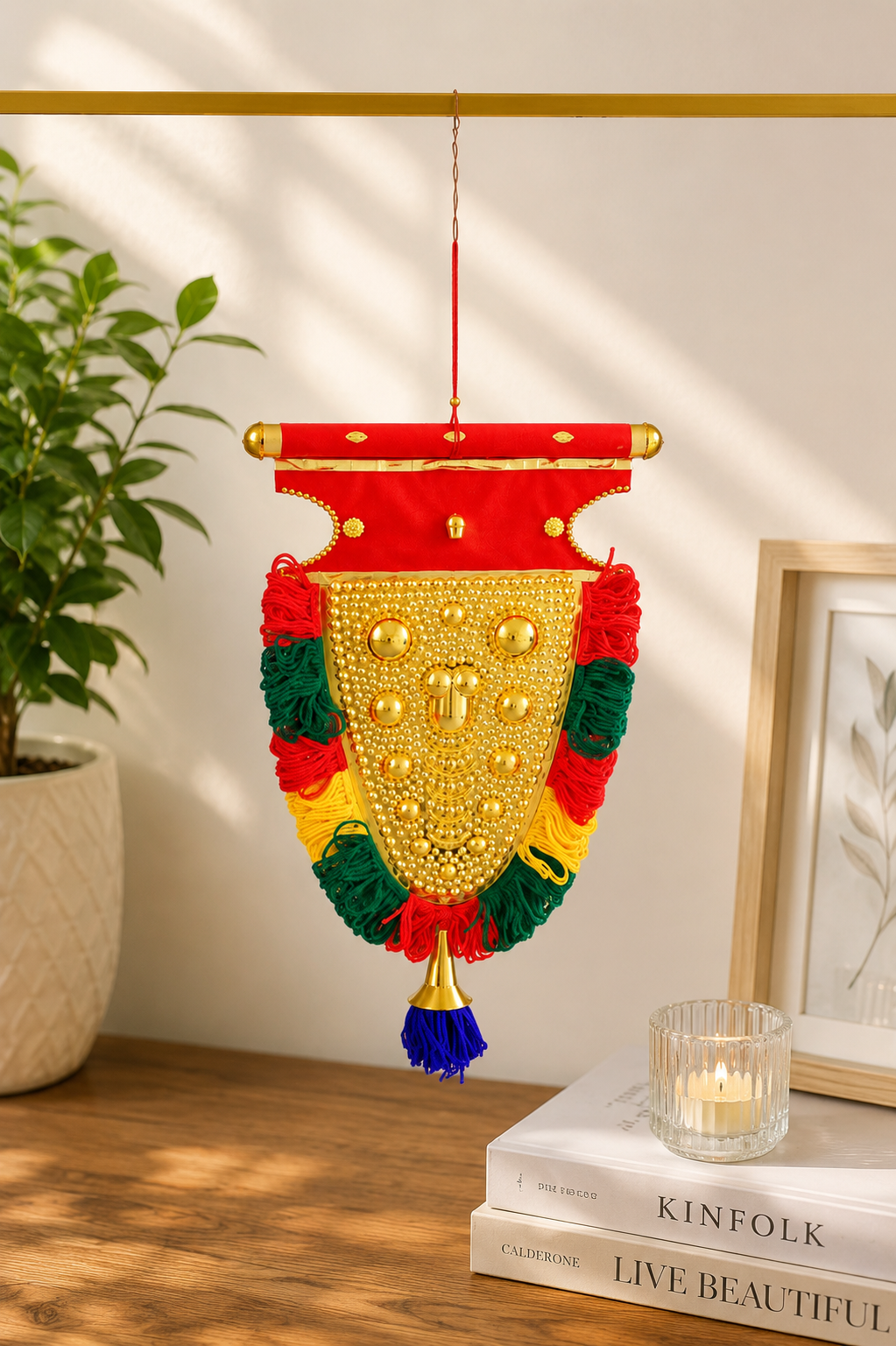 Handcrafted Kerala Traditional Hanging Ornament with Golden Finish
