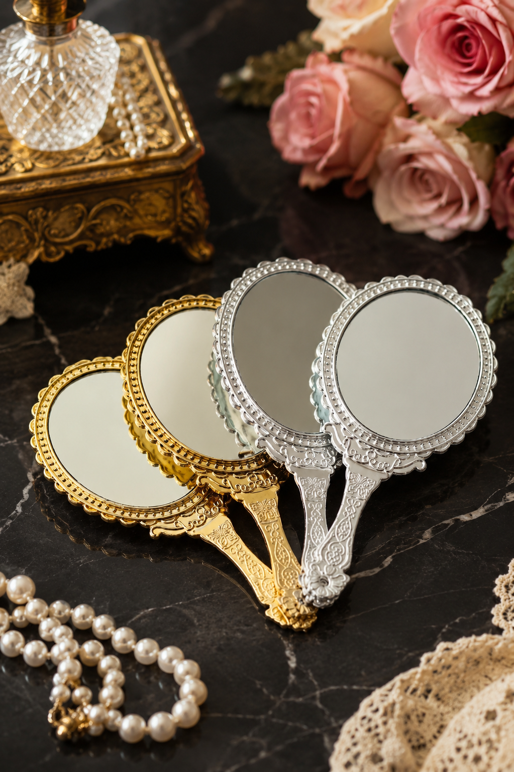 Vintage Royal Handheld Makeup Mirror – Luxury Princess Vanity Mirror for Women