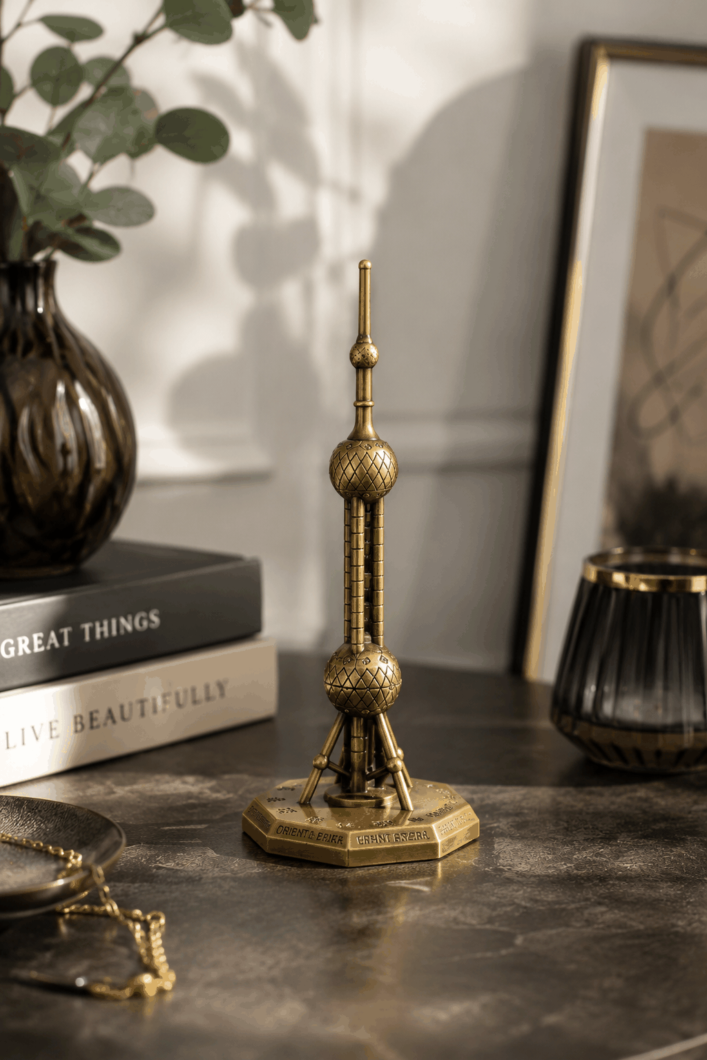 Luxury Oriental Pearl Tower Showpiece – Premium Metal Office Desk & Home Decor
