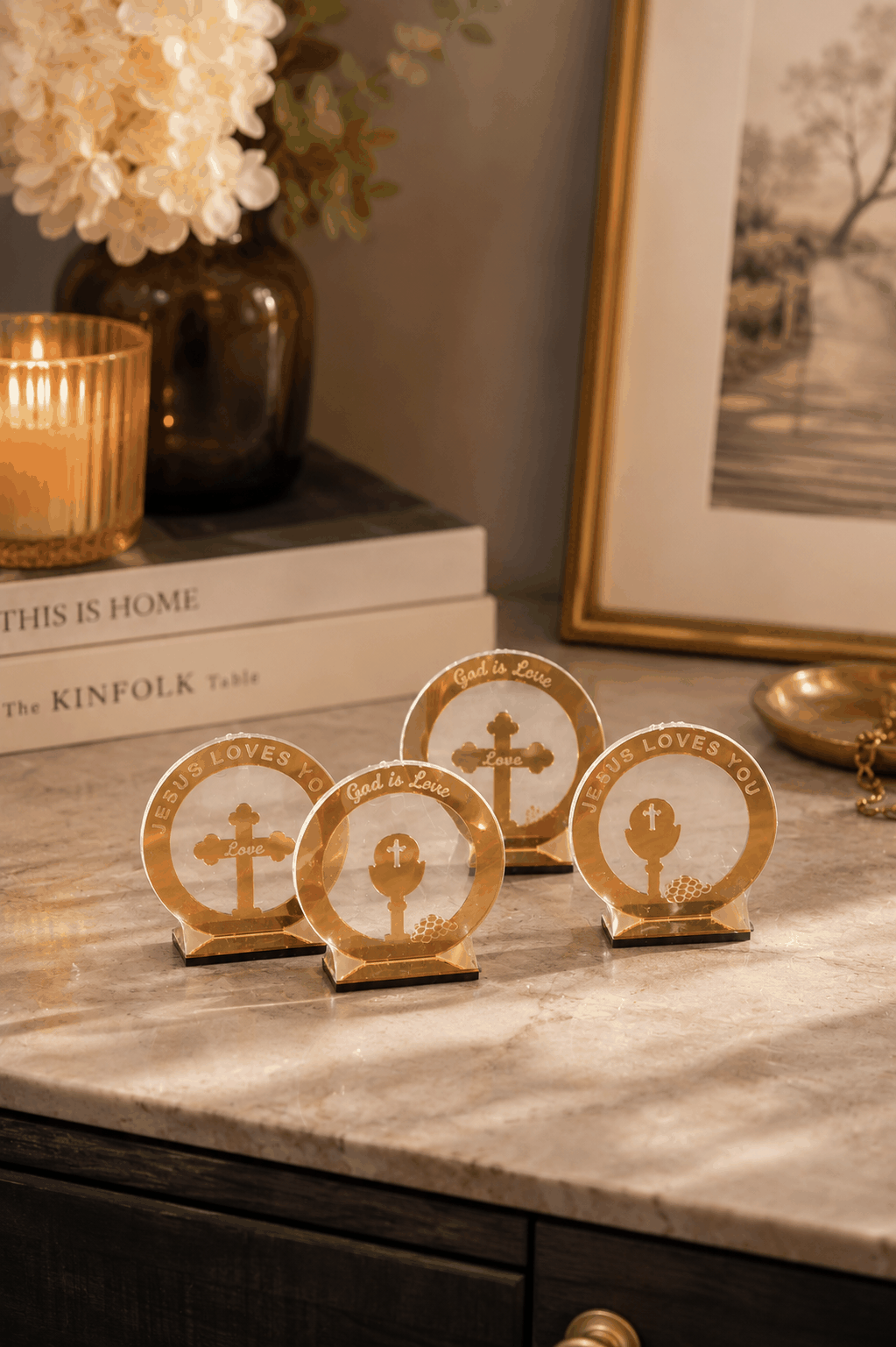 Jesus Loves You Crystal Cross Showpiece – Luxury Christian Home & Desk Decor