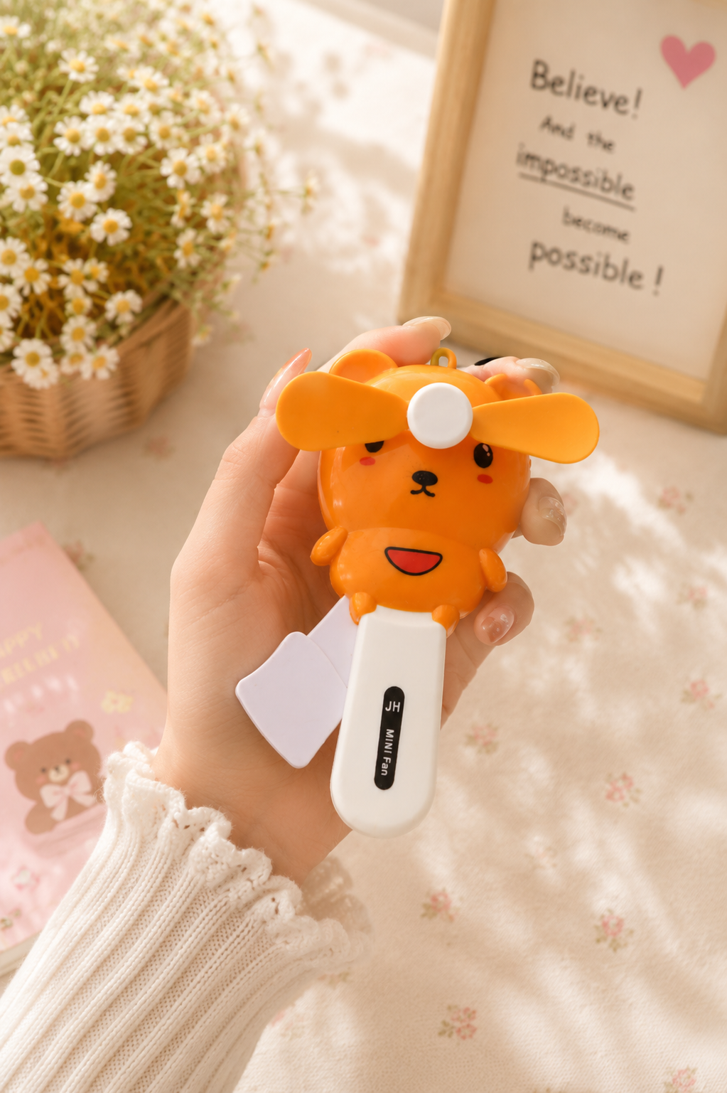Cute Cartoon Bear Pocket Fan for Summer Travel & Office Use