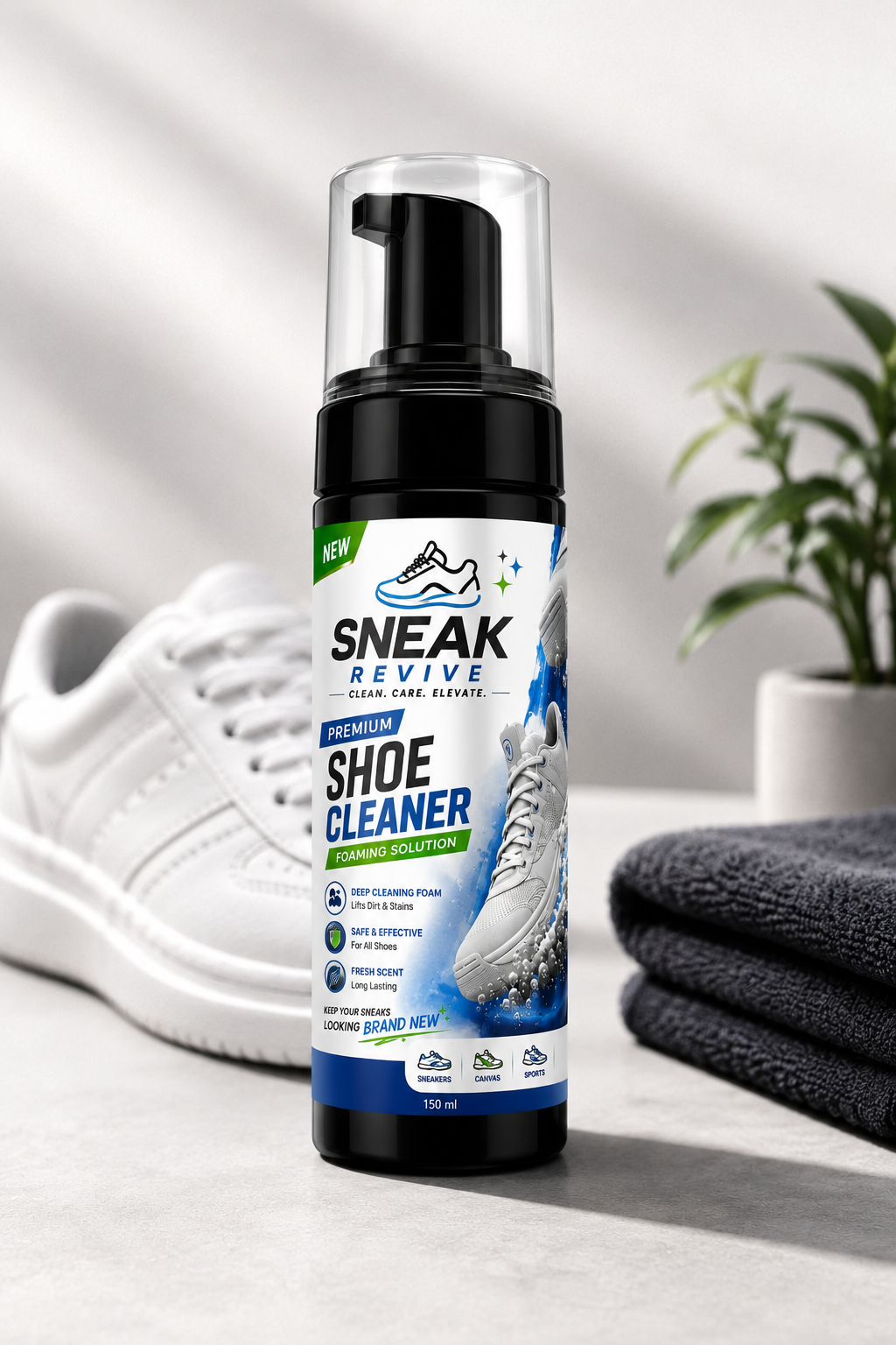 Sneak Revive Foaming Shoe Cleaner Spray - Deep Clean Solution for Sneakers, Canvas, Sports & Leather Shoes (150ml)