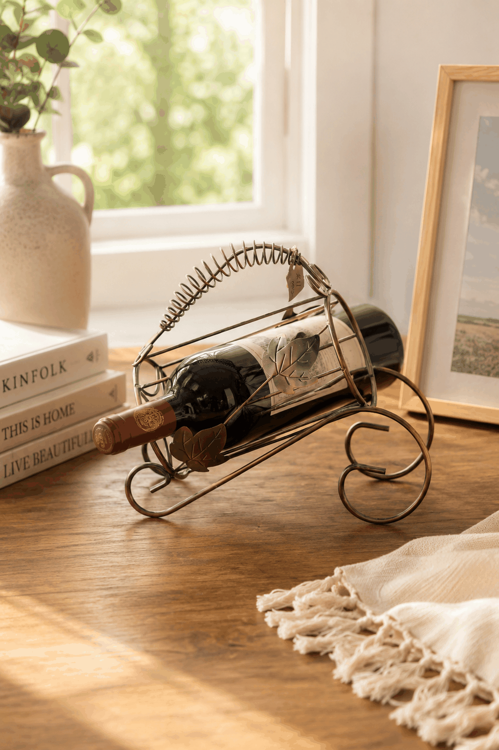 Modern Rustic Wine Bottle Holder for Kitchen & Dining Decor