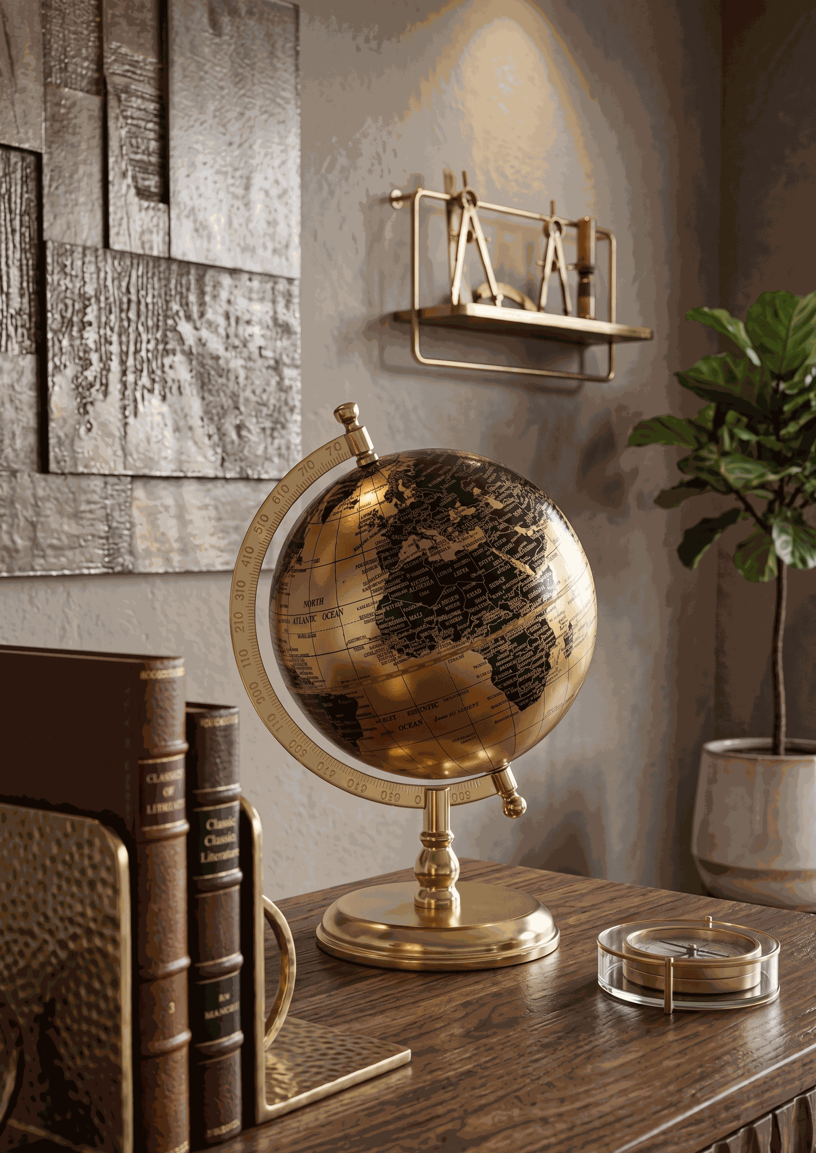 Luxury Golden World Globe Desk Decor – Premium Executive Office & Study Table Showpiece