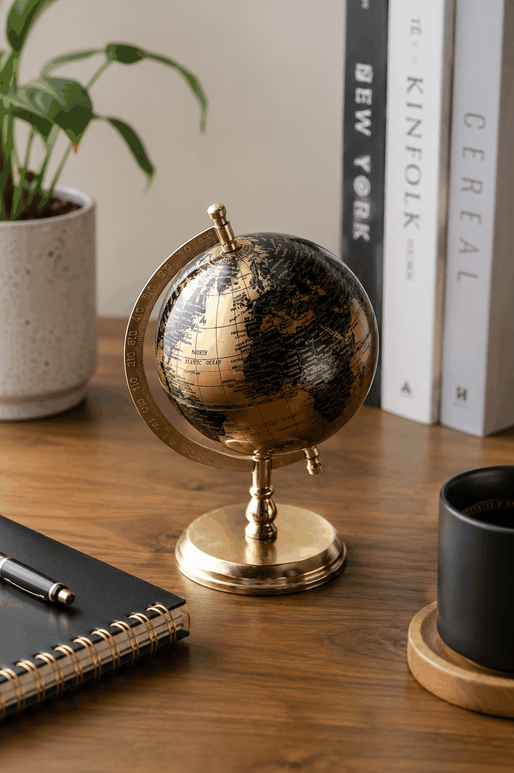 Luxury Golden World Globe Desk Decor – Premium Executive Office & Study Table Showpiece
