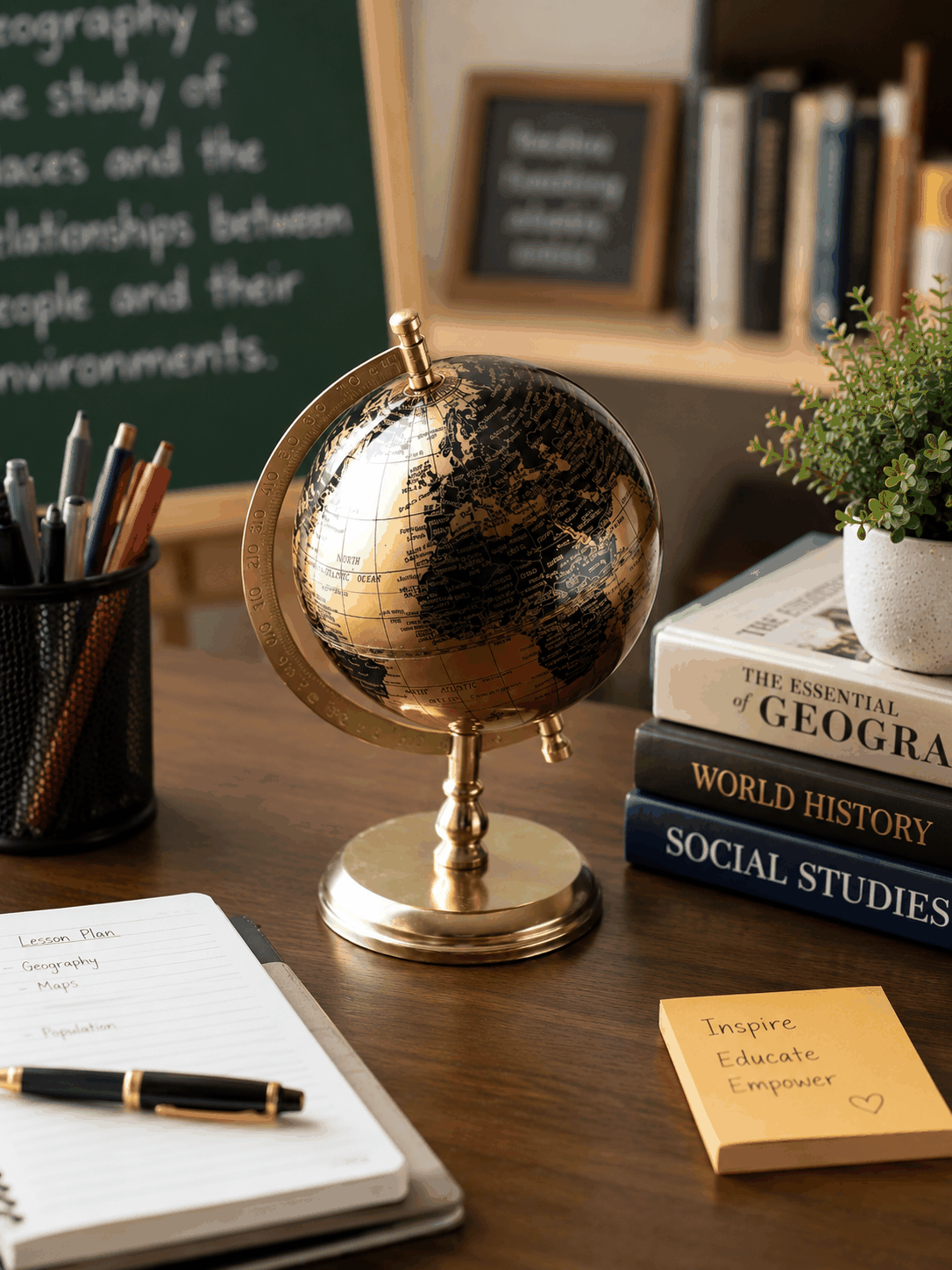 Luxury Golden World Globe Desk Decor – Premium Executive Office & Study Table Showpiece