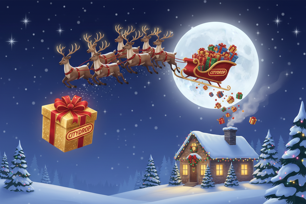REINDEERS DROPS X MAS GIFT TO HOME BY NAMING CITYDROP LOGO NAME
