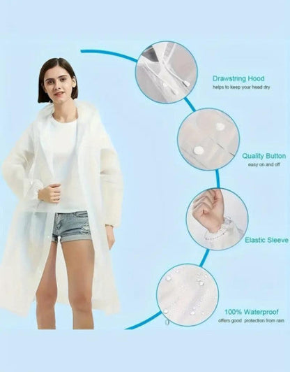 Unisex Hooded Button- Raincoat - Reusable for Adults